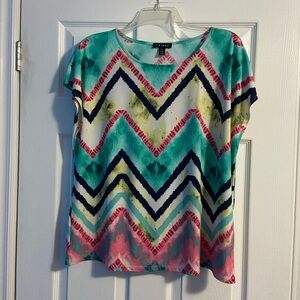 Tribal Women’s Multicolour Chevron Short Sleeve Top Size L Made in Canada